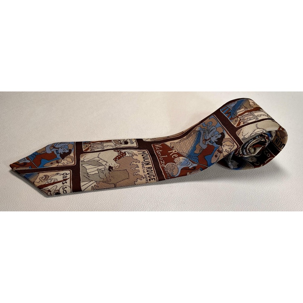 Moulin Rouge Paris Tie Wemlon by Wembley Necktie Brown Blue Red Neckwear 90s